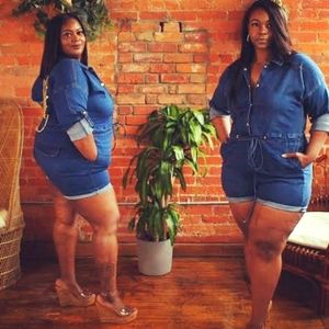 Plus Size Denim Chain Jumpsuit